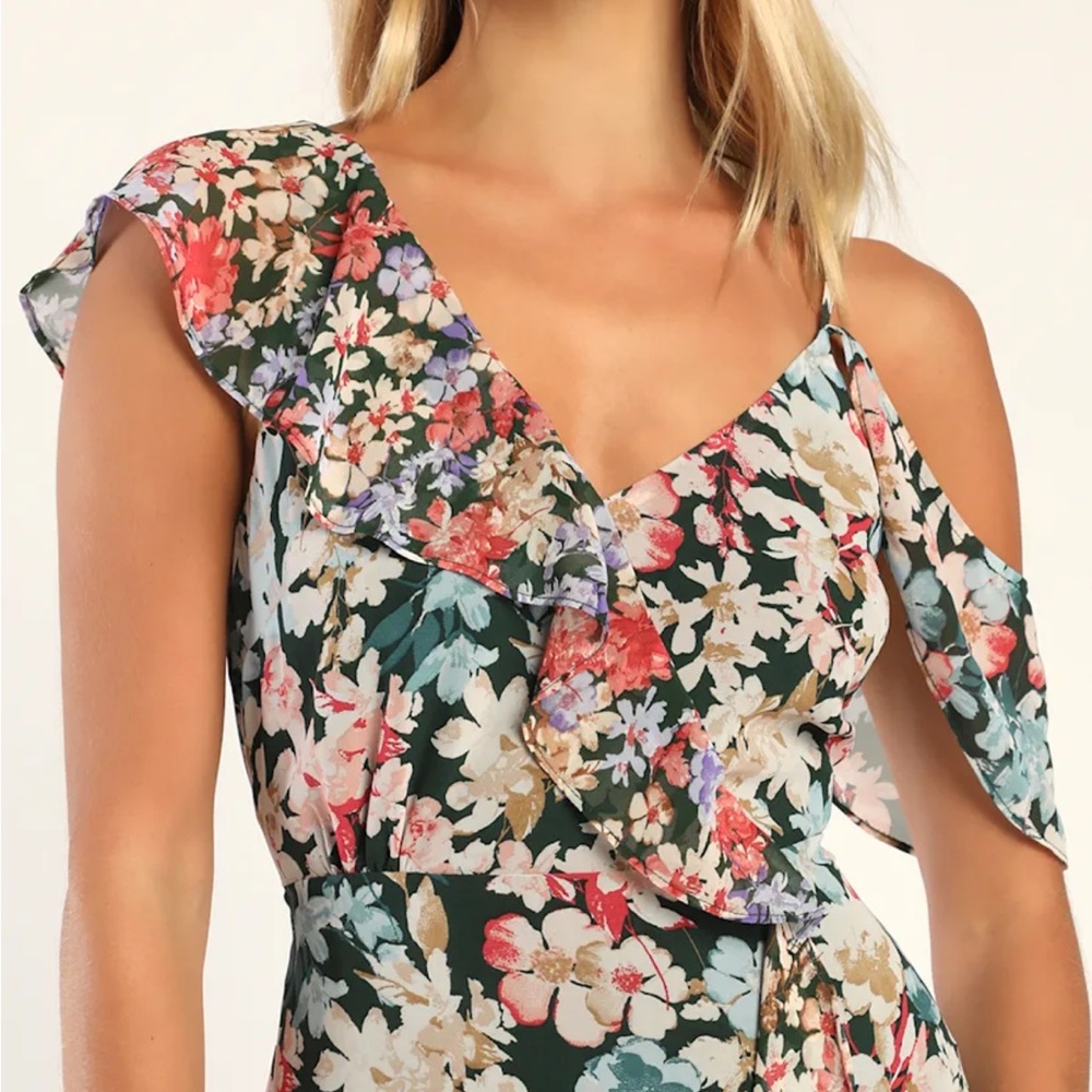 Lulu's Floral One-Shoulder Asymmetrical Maxi Dress in Multi Floral - Picture 2 of 9